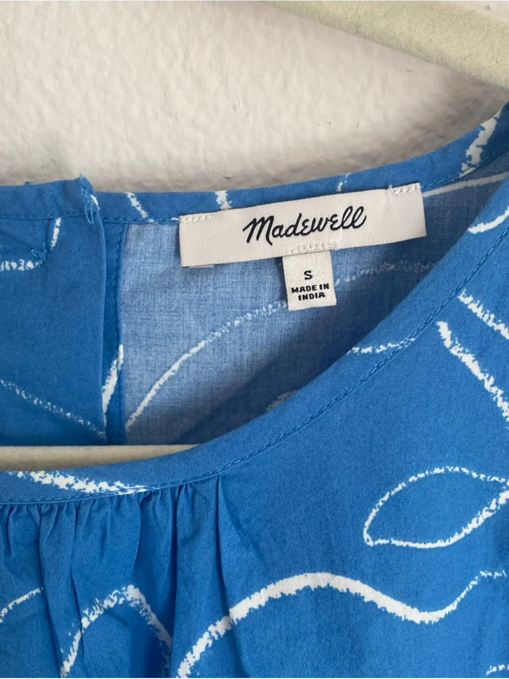 Madewell Poplin Puff-Sleeve Side Cutout Crop Top Blue White Size S